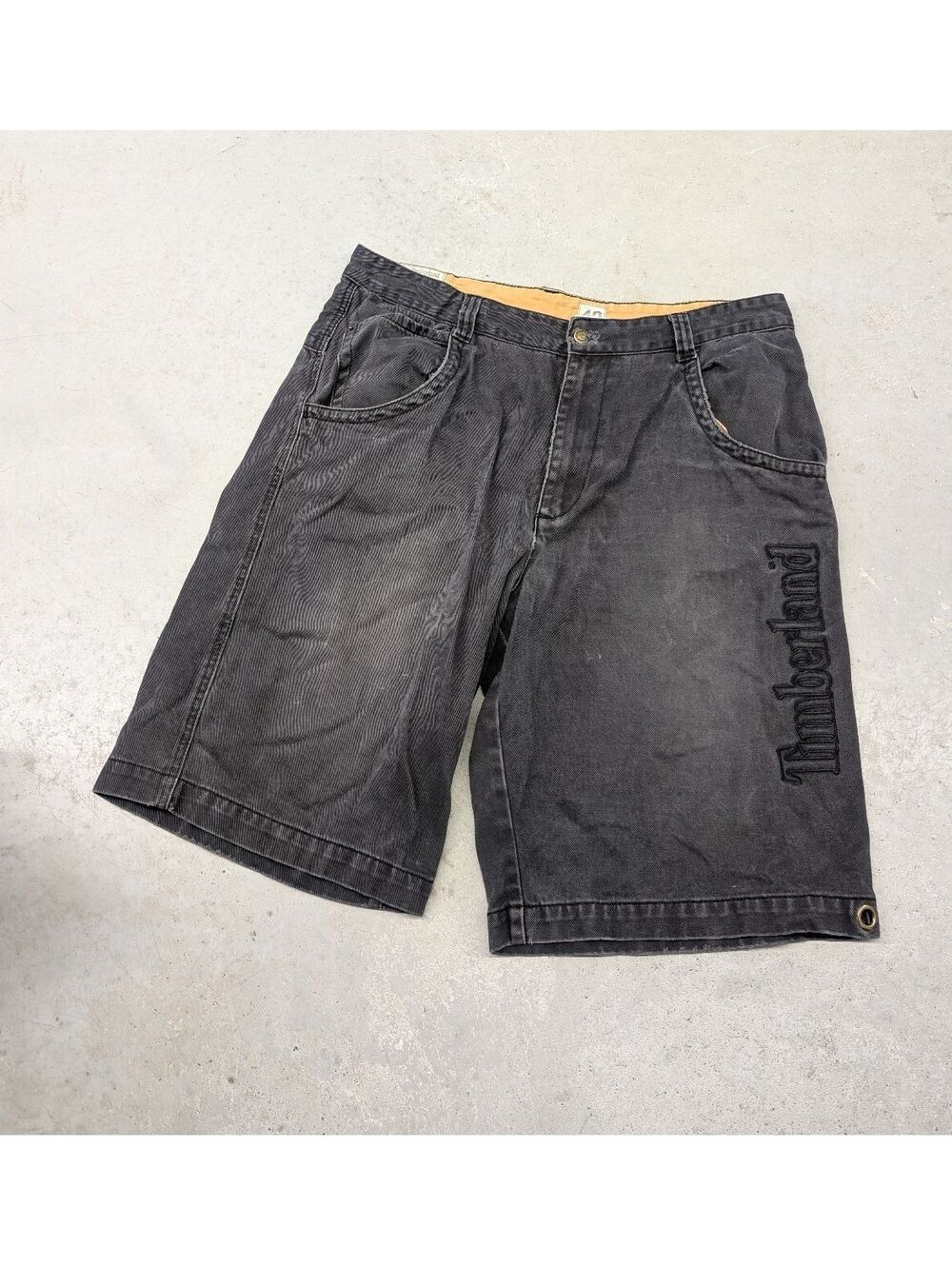 Vintage Y2K Timberland Spell Out Logo Black Denim Shorts